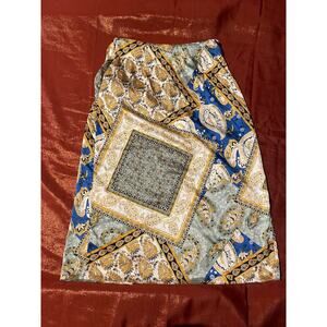 Zaful Skirt Womens M Scarf Print Wrap Tie Waist Midi Paisley Blue Yellow